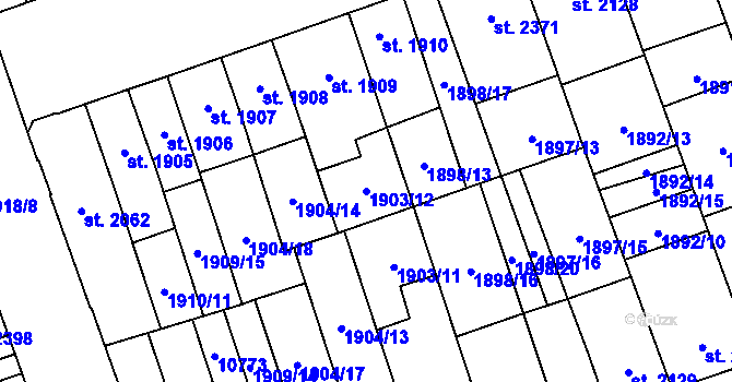 Parcela st. 1903/12 v KÚ Hodonín, Katastrální mapa