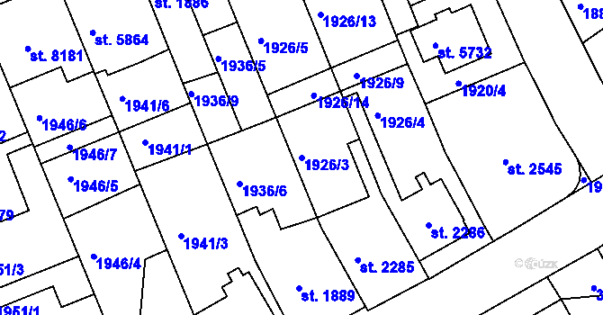 Parcela st. 1926/3 v KÚ Hodonín, Katastrální mapa