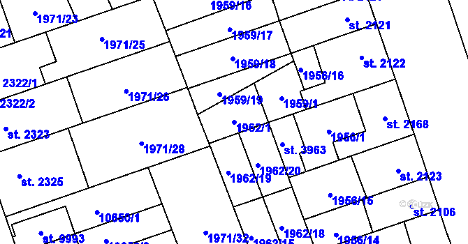 Parcela st. 1962/1 v KÚ Hodonín, Katastrální mapa