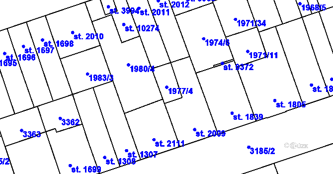Parcela st. 1977/4 v KÚ Hodonín, Katastrální mapa