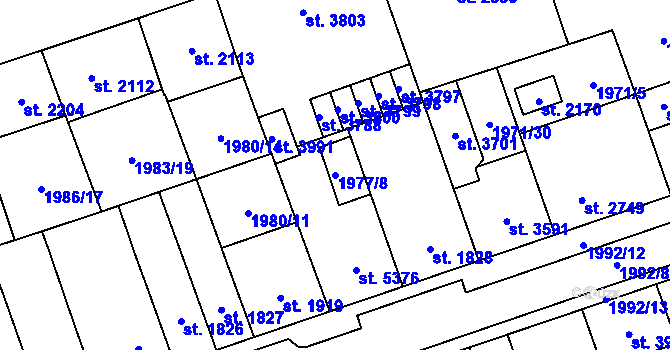 Parcela st. 1977/8 v KÚ Hodonín, Katastrální mapa