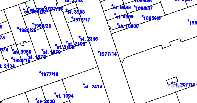 Parcela st. 1977/14 v KÚ Hodonín, Katastrální mapa
