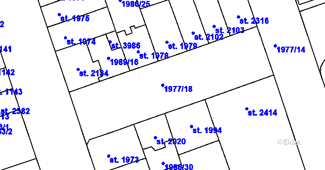 Parcela st. 1977/18 v KÚ Hodonín, Katastrální mapa