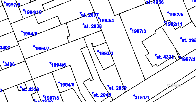 Parcela st. 1993/3 v KÚ Hodonín, Katastrální mapa