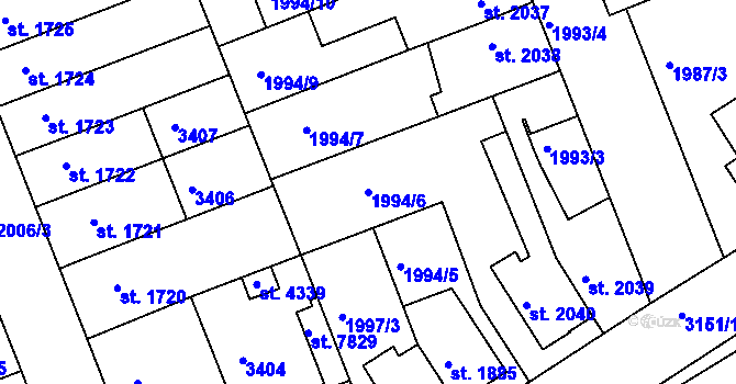 Parcela st. 1994/6 v KÚ Hodonín, Katastrální mapa