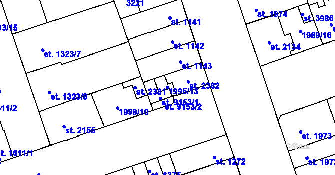 Parcela st. 1995/13 v KÚ Hodonín, Katastrální mapa