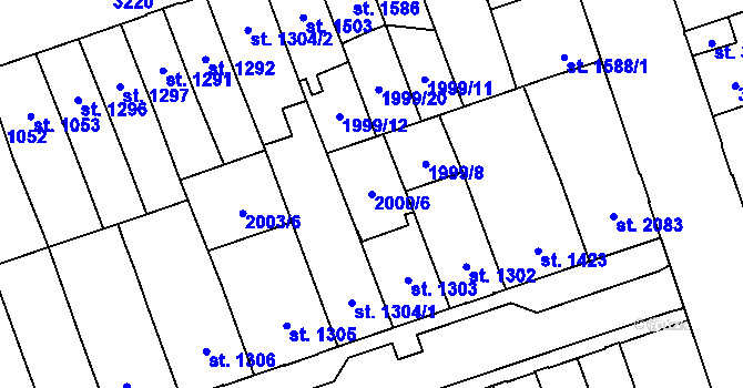 Parcela st. 2000/6 v KÚ Hodonín, Katastrální mapa