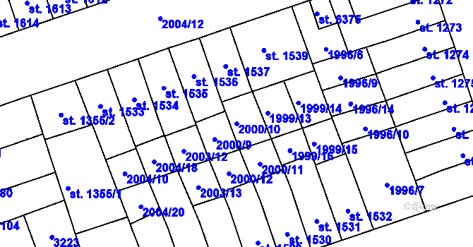 Parcela st. 2000/10 v KÚ Hodonín, Katastrální mapa
