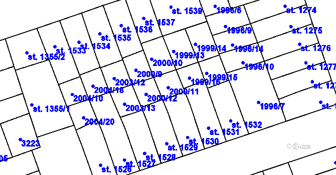 Parcela st. 2000/11 v KÚ Hodonín, Katastrální mapa