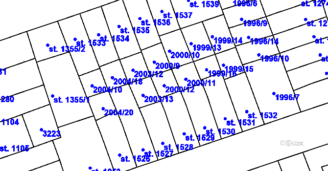Parcela st. 2000/12 v KÚ Hodonín, Katastrální mapa