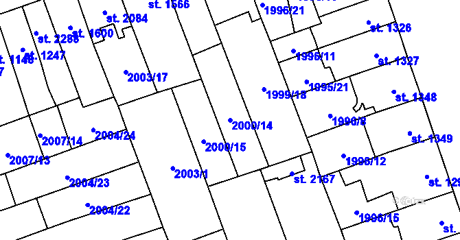 Parcela st. 2000/14 v KÚ Hodonín, Katastrální mapa