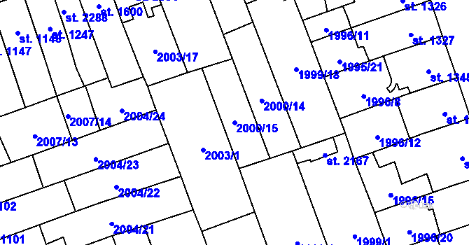 Parcela st. 2000/15 v KÚ Hodonín, Katastrální mapa