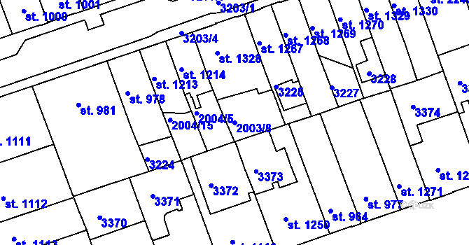 Parcela st. 2003/8 v KÚ Hodonín, Katastrální mapa