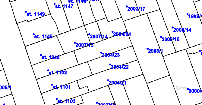 Parcela st. 2004/23 v KÚ Hodonín, Katastrální mapa