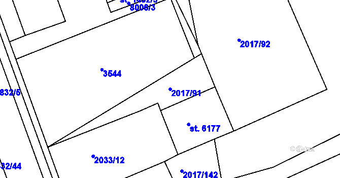 Parcela st. 2017/91 v KÚ Hodonín, Katastrální mapa