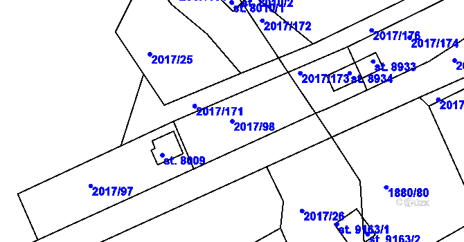 Parcela st. 2017/98 v KÚ Hodonín, Katastrální mapa