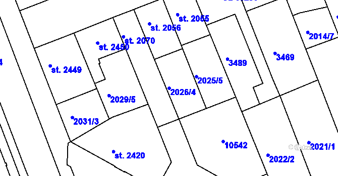 Parcela st. 2026/4 v KÚ Hodonín, Katastrální mapa