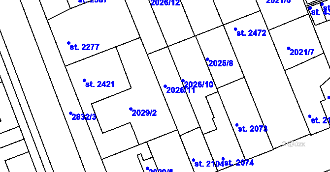 Parcela st. 2026/11 v KÚ Hodonín, Katastrální mapa