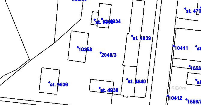 Parcela st. 2040/3 v KÚ Hodonín, Katastrální mapa