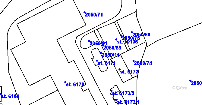 Parcela st. 2050/15 v KÚ Hodonín, Katastrální mapa