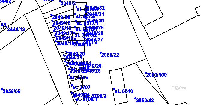 Parcela st. 2050/22 v KÚ Hodonín, Katastrální mapa