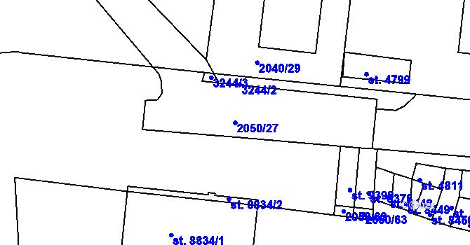 Parcela st. 2050/27 v KÚ Hodonín, Katastrální mapa