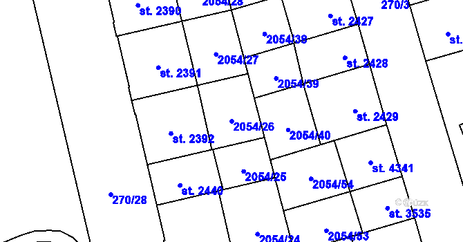 Parcela st. 2054/26 v KÚ Hodonín, Katastrální mapa