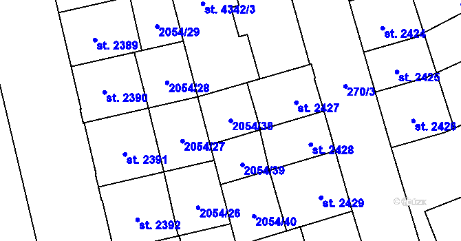 Parcela st. 2054/38 v KÚ Hodonín, Katastrální mapa