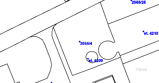 Parcela st. 2055/4 v KÚ Hodonín, Katastrální mapa