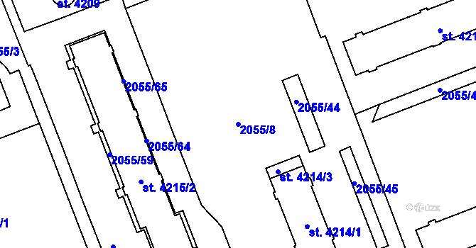 Parcela st. 2055/8 v KÚ Hodonín, Katastrální mapa