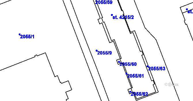 Parcela st. 2055/9 v KÚ Hodonín, Katastrální mapa