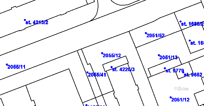 Parcela st. 2055/12 v KÚ Hodonín, Katastrální mapa