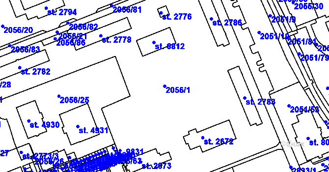 Parcela st. 2056/1 v KÚ Hodonín, Katastrální mapa