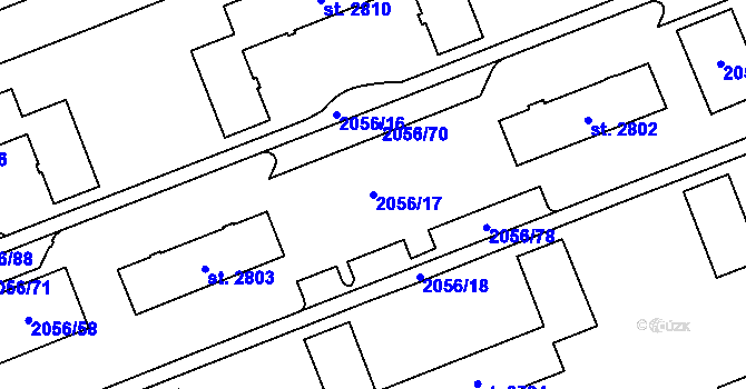 Parcela st. 2056/17 v KÚ Hodonín, Katastrální mapa
