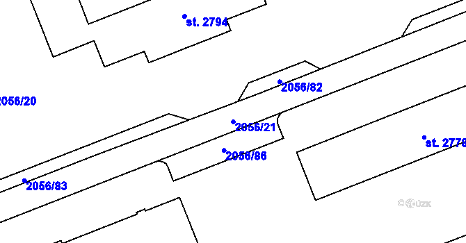 Parcela st. 2056/21 v KÚ Hodonín, Katastrální mapa