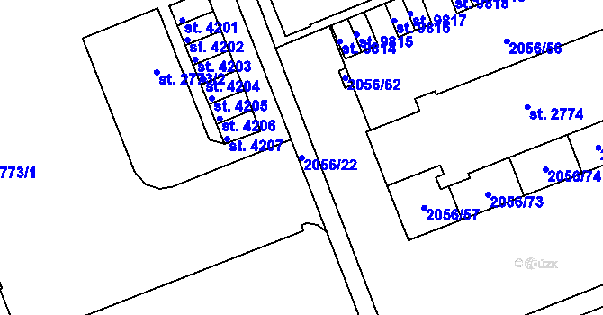 Parcela st. 2056/22 v KÚ Hodonín, Katastrální mapa
