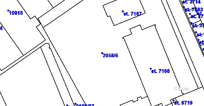 Parcela st. 2058/6 v KÚ Hodonín, Katastrální mapa