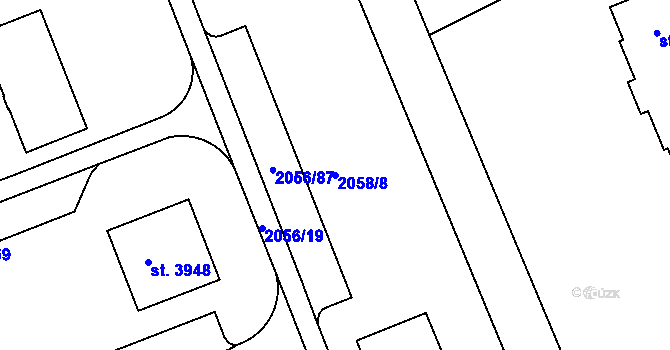 Parcela st. 2058/8 v KÚ Hodonín, Katastrální mapa