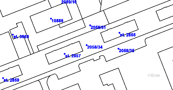 Parcela st. 2058/34 v KÚ Hodonín, Katastrální mapa