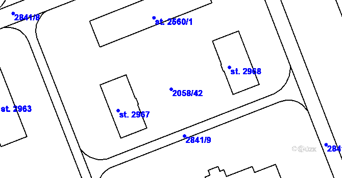 Parcela st. 2058/42 v KÚ Hodonín, Katastrální mapa