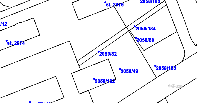 Parcela st. 2058/52 v KÚ Hodonín, Katastrální mapa