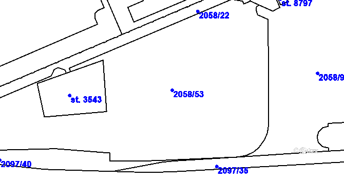 Parcela st. 2058/53 v KÚ Hodonín, Katastrální mapa