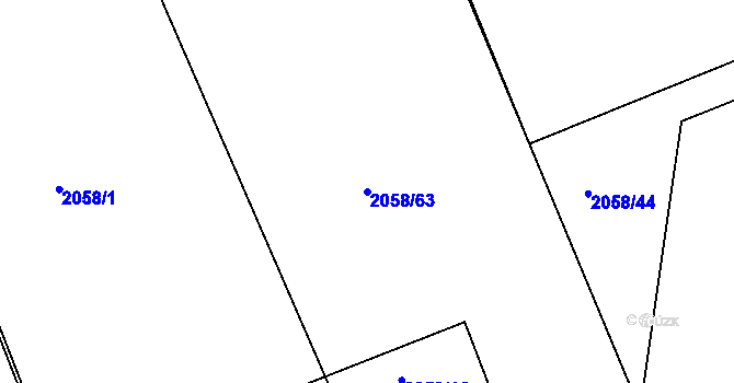 Parcela st. 2058/63 v KÚ Hodonín, Katastrální mapa