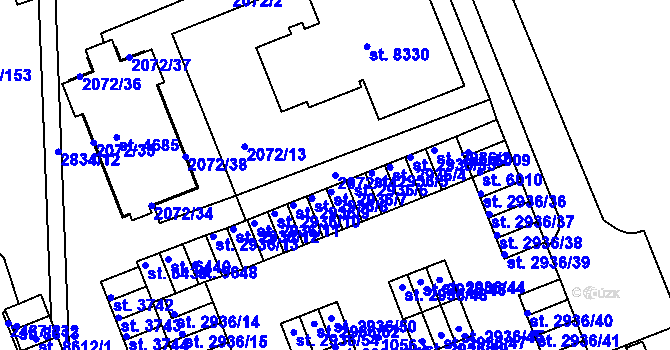 Parcela st. 2072/14 v KÚ Hodonín, Katastrální mapa