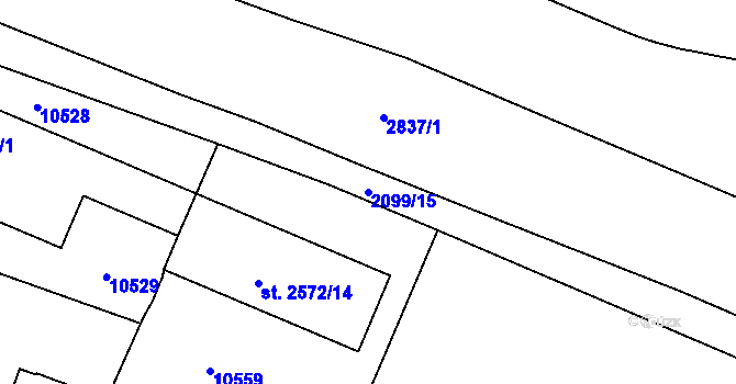 Parcela st. 2099/15 v KÚ Hodonín, Katastrální mapa