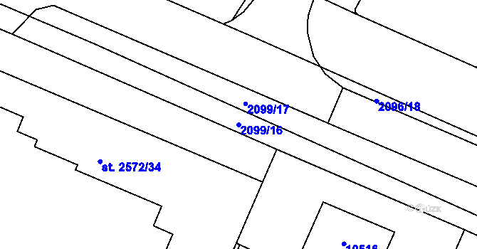 Parcela st. 2099/16 v KÚ Hodonín, Katastrální mapa