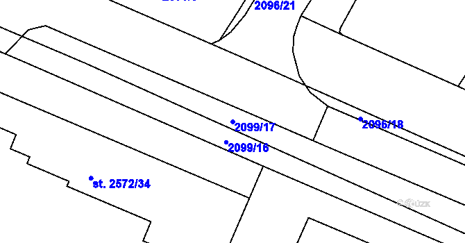 Parcela st. 2099/17 v KÚ Hodonín, Katastrální mapa