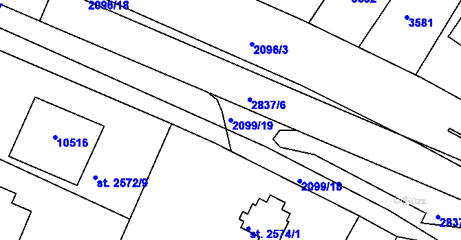 Parcela st. 2099/19 v KÚ Hodonín, Katastrální mapa
