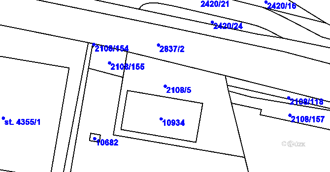 Parcela st. 2108/5 v KÚ Hodonín, Katastrální mapa