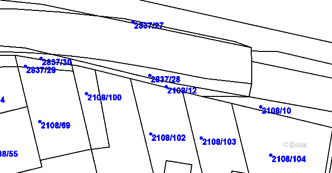 Parcela st. 2108/12 v KÚ Hodonín, Katastrální mapa